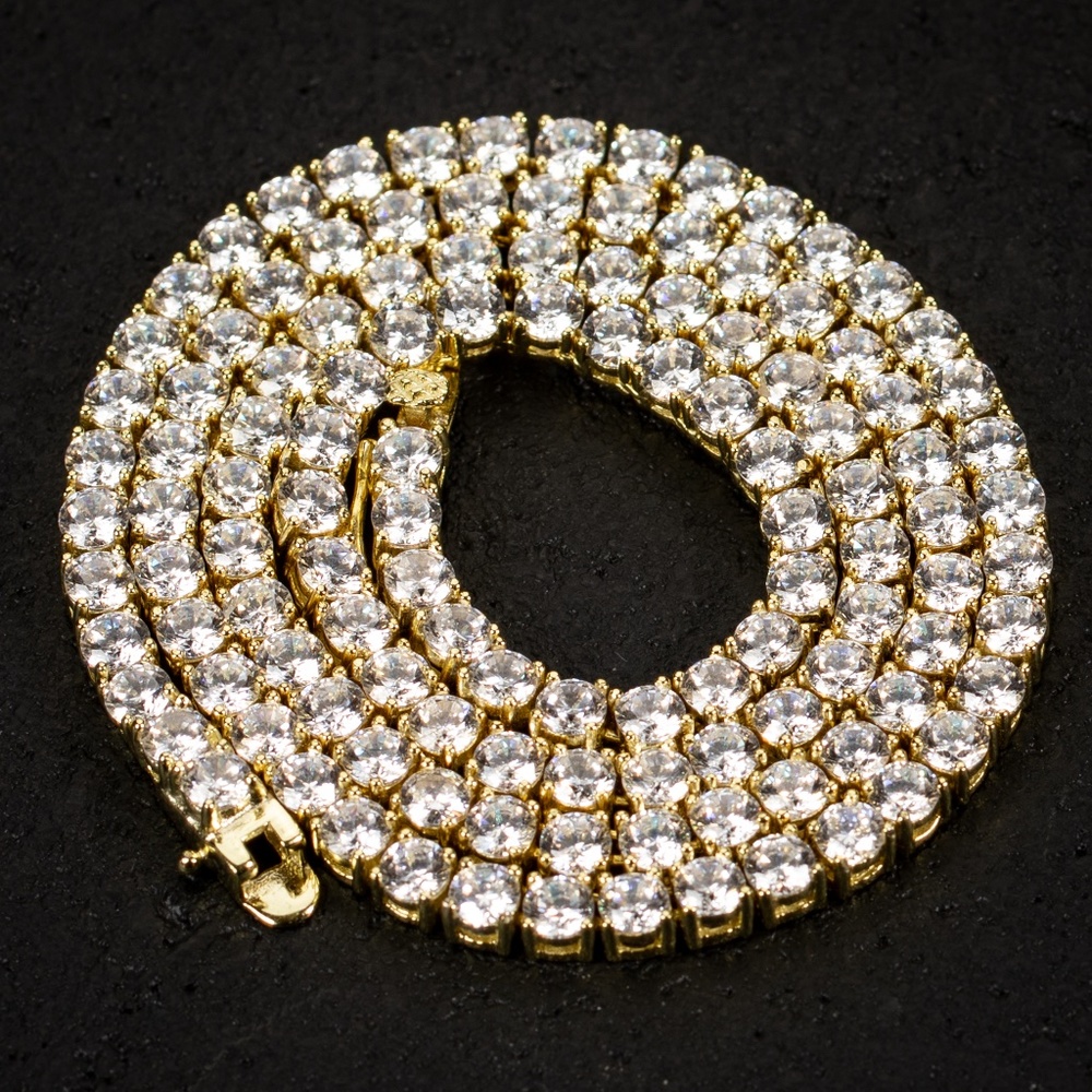 Men's Gold Plated 925 Sterling Silver Cz Solitaire Hip Hop Tennis Chain Necklace